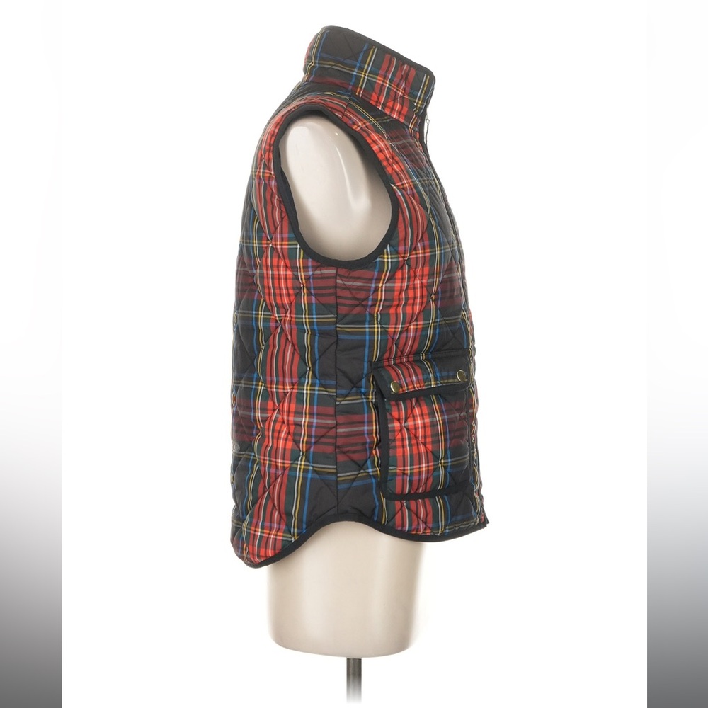 J. Crew Steward Tartan Plaid Quilted Puffer Vest size Small Red Holiday - Picture 2 of 6